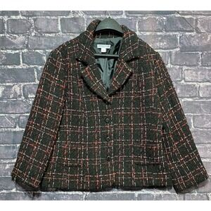 Pendleton Petite Blazer Jacket Plaid Tweed Wool Blend Red Black VTG Womens 16